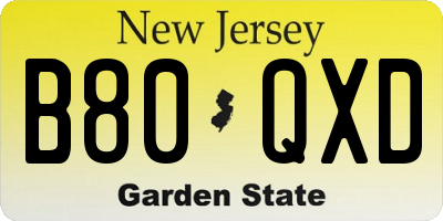 NJ license plate B80QXD
