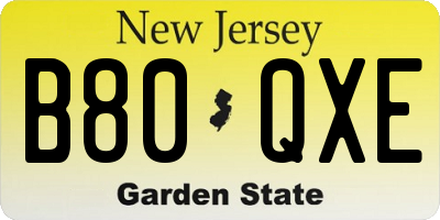 NJ license plate B80QXE