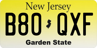 NJ license plate B80QXF