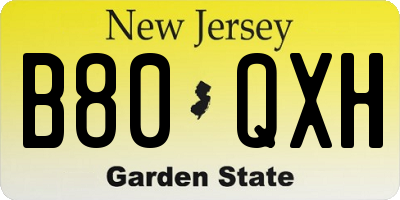 NJ license plate B80QXH