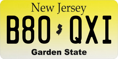 NJ license plate B80QXI