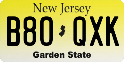 NJ license plate B80QXK