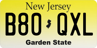 NJ license plate B80QXL