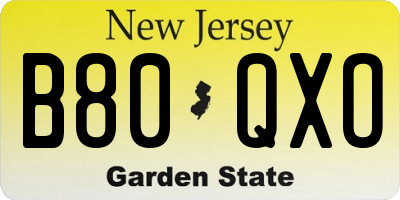 NJ license plate B80QXO