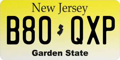NJ license plate B80QXP