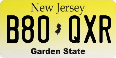 NJ license plate B80QXR