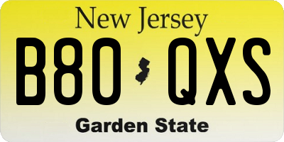 NJ license plate B80QXS
