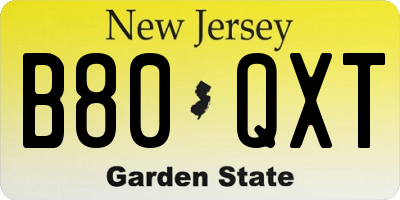 NJ license plate B80QXT