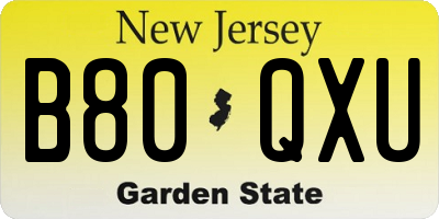 NJ license plate B80QXU