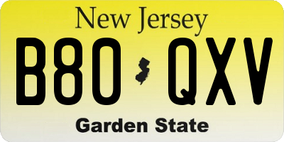 NJ license plate B80QXV