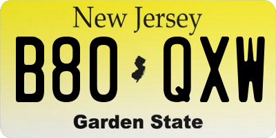 NJ license plate B80QXW