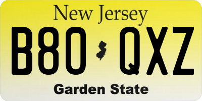 NJ license plate B80QXZ