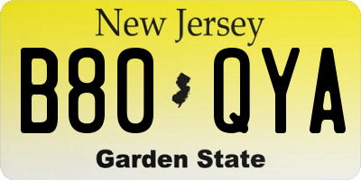 NJ license plate B80QYA