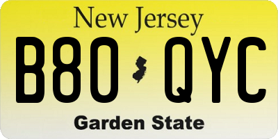 NJ license plate B80QYC