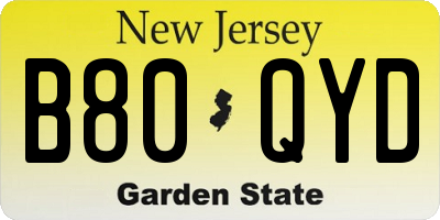 NJ license plate B80QYD