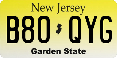 NJ license plate B80QYG