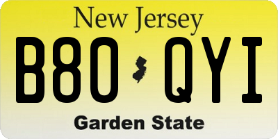 NJ license plate B80QYI