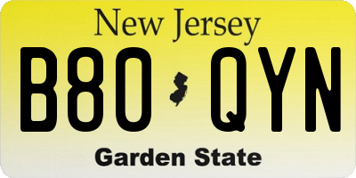 NJ license plate B80QYN
