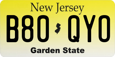 NJ license plate B80QYO