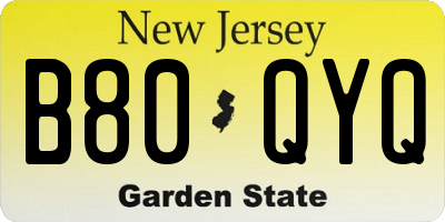 NJ license plate B80QYQ