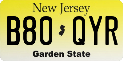 NJ license plate B80QYR