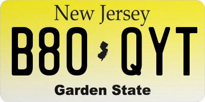 NJ license plate B80QYT