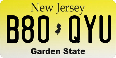 NJ license plate B80QYU