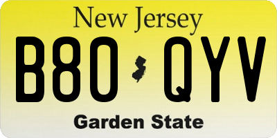 NJ license plate B80QYV