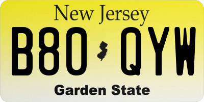 NJ license plate B80QYW