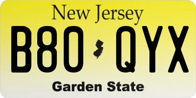 NJ license plate B80QYX
