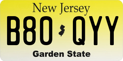 NJ license plate B80QYY