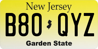 NJ license plate B80QYZ