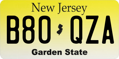 NJ license plate B80QZA