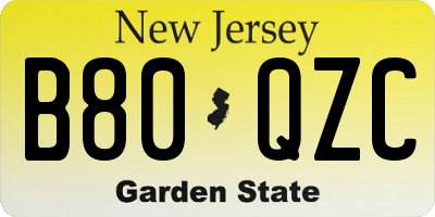 NJ license plate B80QZC