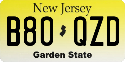 NJ license plate B80QZD