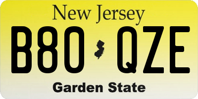 NJ license plate B80QZE
