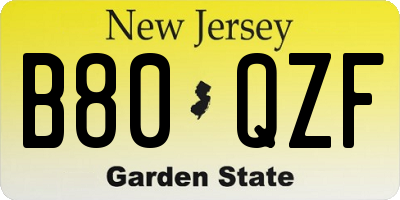 NJ license plate B80QZF