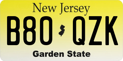 NJ license plate B80QZK