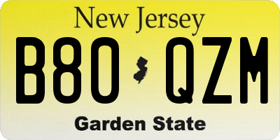 NJ license plate B80QZM