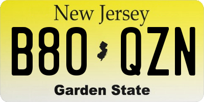 NJ license plate B80QZN