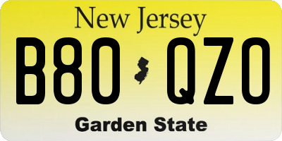 NJ license plate B80QZO