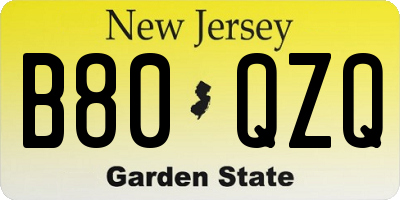 NJ license plate B80QZQ