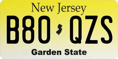 NJ license plate B80QZS