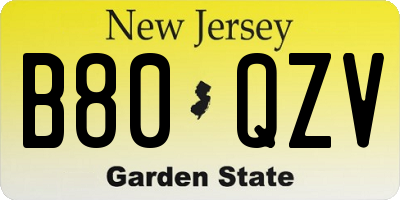 NJ license plate B80QZV