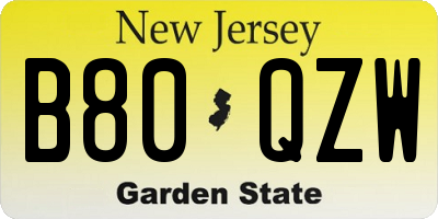 NJ license plate B80QZW