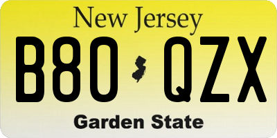 NJ license plate B80QZX