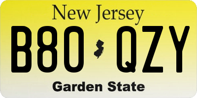 NJ license plate B80QZY