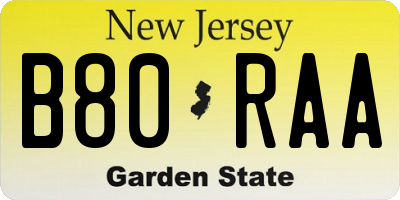 NJ license plate B80RAA
