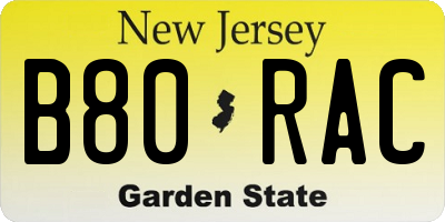 NJ license plate B80RAC
