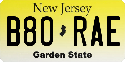 NJ license plate B80RAE